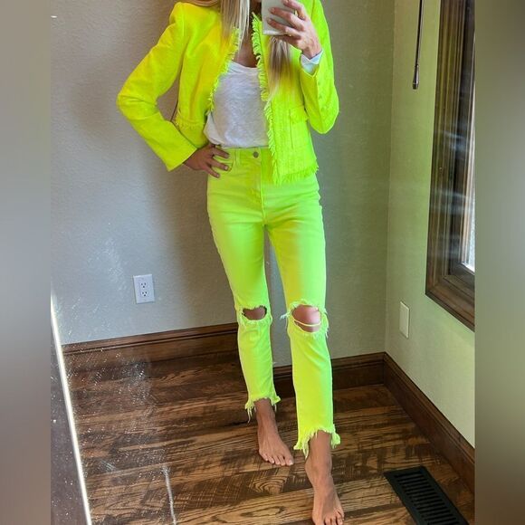 L’AGENCE High Line Lime Neon Green Destructed ONE OF A KIND RARE 25 Jean - Picture 8 of 10